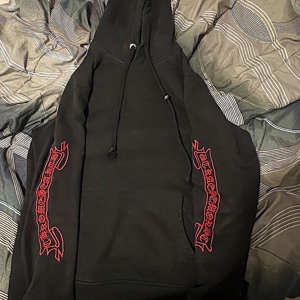 All black with red words , chrome heart hoodie, size s